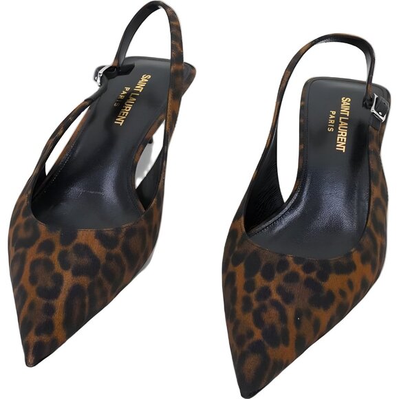 Saint Laurent Cherish Leopard-Print Slingback Pointed-Toe Pumps Women's US 8M - Picture 5 of 6